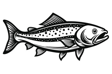 Fototapeta premium Graphic Silhouette Illustration of a Trout Fish with Spots and Detailed Fins