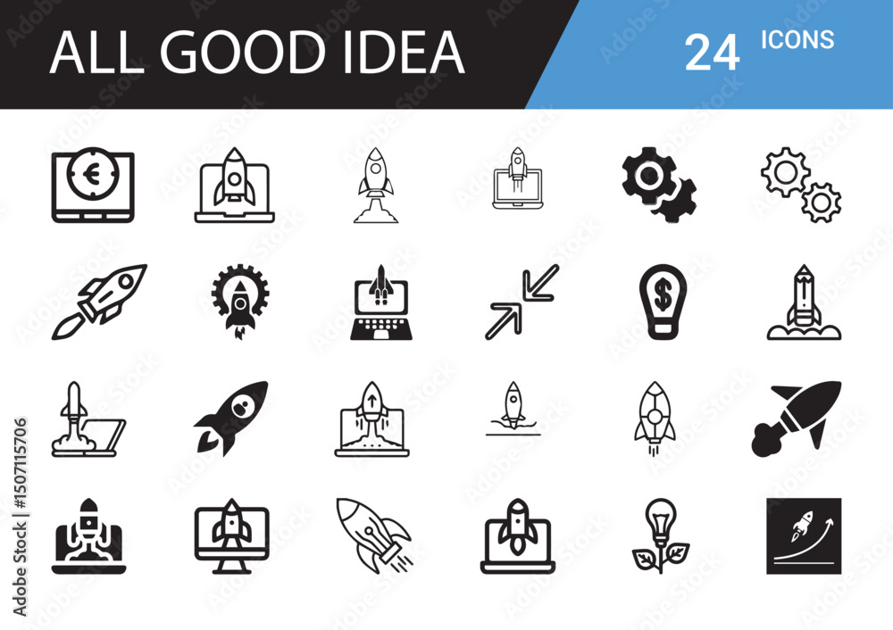 Poster startup icon collection: a visual ensemble of innovative startup icons, representing an array of fre