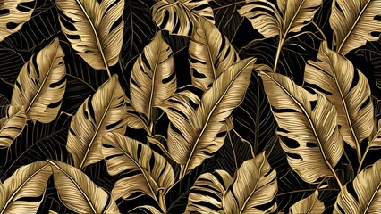 Golden Foliage on Black Wallpaper