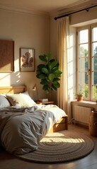 Fototapeta premium Warm, inviting interior with soft lighting illuminating cozy textures and natural elements Perfect for home decor, interior design, and lifestyle projects , wood, textures