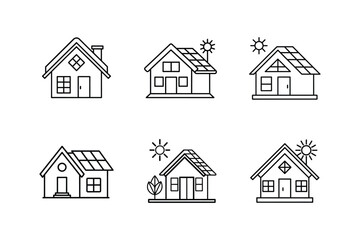 Fototapeta premium eco house with solar panels line art vector illustration