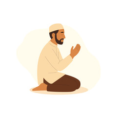 Flat Design Illustration of a Muslim Man Praying in a Sitting Position