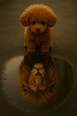 little dog seeing him as lion