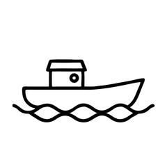 Simple line drawing of a fishing boat floating on waves - Concept of fishing boat  