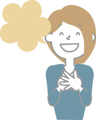 cute doodle hand draw facial expression speech bubble balloon with happy girl woman character, text box think speak talk banner, flat png transparent element design