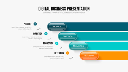 Marketing Insight Slideshow Layout Vector Illustration. Investor Showcase Four Element Infographic Presentation Template. Digital Solution 4 Option Diagram Frame Design.