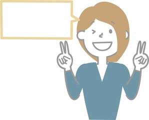 cute doodle hand draw facial expression speech bubble balloon with girl woman character, text box think speak talk banner, flat png transparent element design