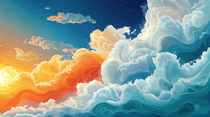 Vibrant swirling clouds at sunset with dynamic colors and textures, capturing a serene and imaginative sky, perfect for Dream Day concept