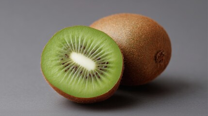 Fresh Kiwi Cut in Half Revealing Vibrant Green Flesh and Seeds, Showcasing Its Texture and Color in a Simple Setting Generative AI