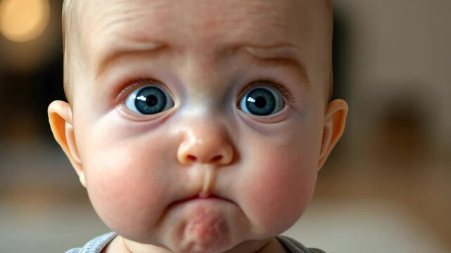 sulking baby ready to cry close up face funny and cute 