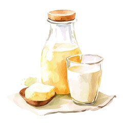 My Watercolor illustration, buttermilk painting illustration isolated on a white background, illustration, AI painting design, vector illustration set, eps format