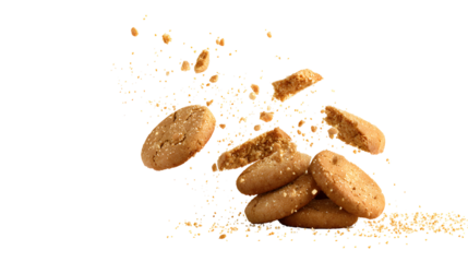 Beautifully broken cookies into pieces with falling crumbs 