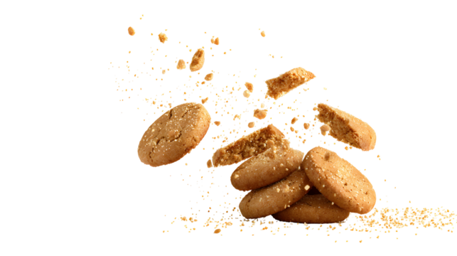 Beautifully broken cookies into pieces with falling crumbs 