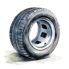 My Watercolor illustration, car tire painting illustration isolated on a white background, illustration, AI painting design, vector illustration set, eps format