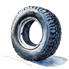 My Watercolor illustration, car tire painting illustration isolated on a white background, illustration, AI painting design, vector illustration set, eps format