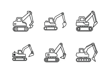 excavator icon line art vector illustration