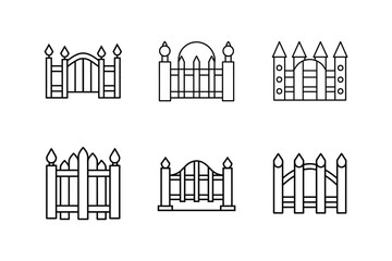 fence and gate line art vector illustration