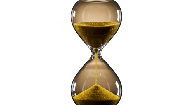 Transparent Background of Golden Sand Hourglass Measuring Time Flowing