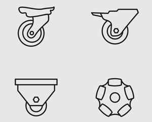 type of cart trolley wheel outline icon .caster lock wheel thin line icons isolated on background