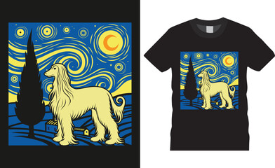 The Starry Night Afghan Hound  Colorful typography vector t-shirt design template
