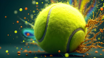 Peacock Feather Spectacle: Tennis Ball with Vibrant Plumage Colors Showcasing Skill Display