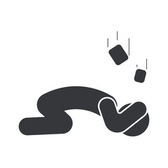 Isolated pictogram of a person crouching under a table, taking cover from falling objects during an earthquake, safety icon