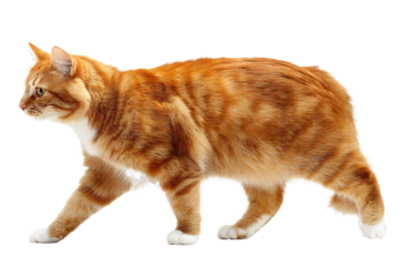 Ginger cat walking profile on transparent background
