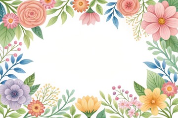 Obraz premium Botanical watercolor frame with assorted floral elements Floral border illustration with various colorful flowers and leaves.