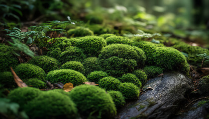 Velvety moss carpet texture, soft green surface, organic pattern, ultra high detail