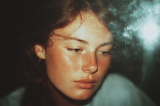 Reflection of a Thoughtful Teen Gazing at a Screen During a Quiet Evening Moment