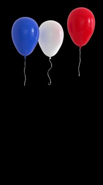 3 ballons bleu, blanc et rouge s'envolent lentement - rendu 3D avec canal alpha s&eacute;par&eacute;