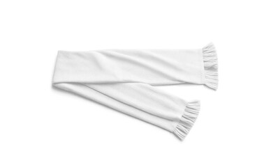 Blank white knitted scarf with fringe folded isolated, ai generated