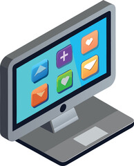 Angled 3D desktop setup in vector style.