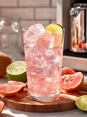Product photography of pink guava juice