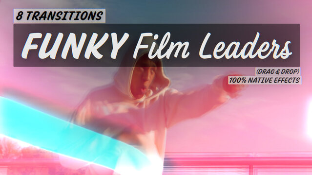Funky Film Leaders Transitions | Seamless Native Graphics (Drag & Drop)
