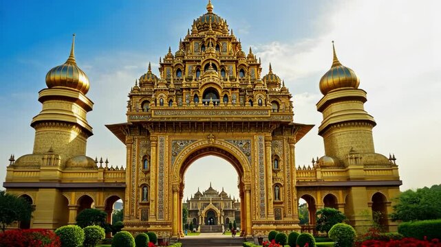 Ornate golden archway leads to historic Mysore Palace