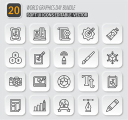 World Graphics Day Bundle: Soft UI Icons Editable Vector for Graphic Designers and Creative Professionals