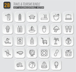 Fototapeta premium Travel and Tourism Icon Collection: A Comprehensive Set of Vector Graphics for Holiday and Vacation Design Projects