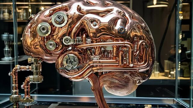 Steampunk mechanical brain concept, copper machine