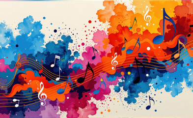 abstract colorful background with splashes and musical elements
