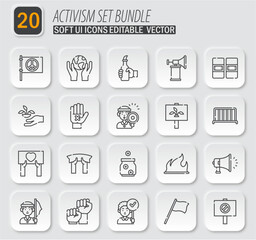 Fototapeta premium Icon set illustrating activism, advocacy, and social justice themes through minimalist graphic designs