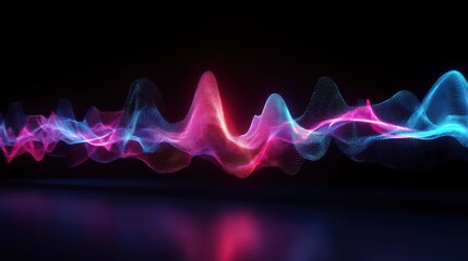 Vibrant Neon Sound Waves Abstract 3D Digital Art