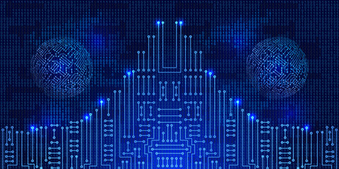 Electronics circuit with binary code. Futuristic digital design world of artificial intelligence and digital  technology for banners, tech backgrounds, and innovative branding.