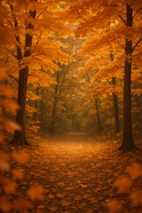Romantic Autumn Forest with Wooden Bridge and Mossy Log – Cinematic Portrait Background