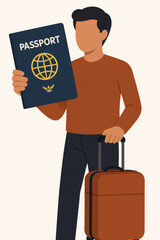 Man holding passport travel document with suitcase luggage ready for international journey vacation adventure tourism freedom business trip concept vector illustration