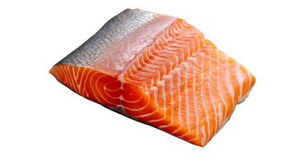 Fresh raw salmon fillet steak isolated on white transparent background.