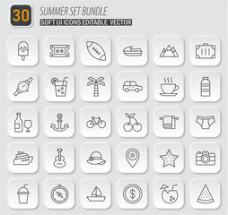 Fototapeta premium Summer Set Bundle: A Collection of Soft UI Icons for Vacation Themes and Design