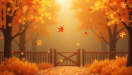 Autumn park trees with falling yellow and orange leaves, a beautiful nature season 