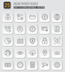Fototapeta premium Online payment bundle featuring soft UI icons representing various financial transactions
