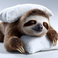 Fototapeta premium Sleepy sloth resting on white pillow